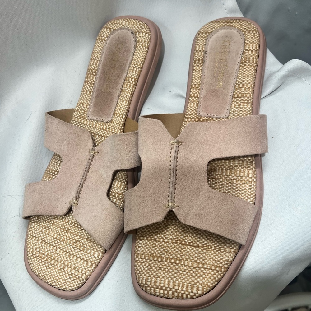 Cristina Francini Blush Pink Suede Slide Sandals Women’s Size 8 Textured Footbed - Picture 4 of 8